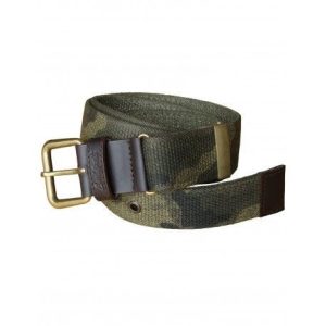 CINTURON LONA ESTAMPADA CAMUFLAJE, ELASTICA, REGULABLE, CON APLICACIONES DE PIEL