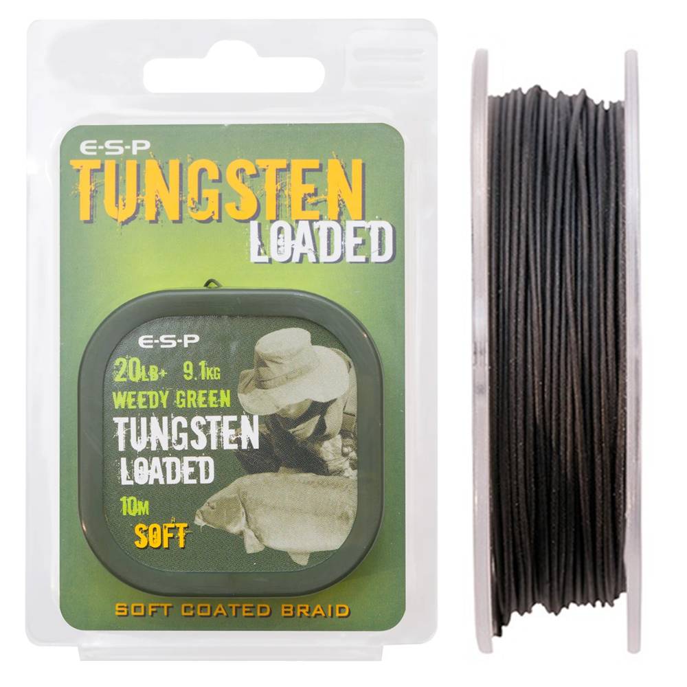 ESP Tungsten Loaded Soft Weedy Green Trenzado para anzuelar recubierto de tungsteno