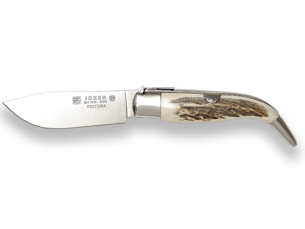 NAVAJA PASTORA CON PUÑO EN ASTA DE CIERVO Y HOJA 8 CM. INCLUYE ESTUCHE