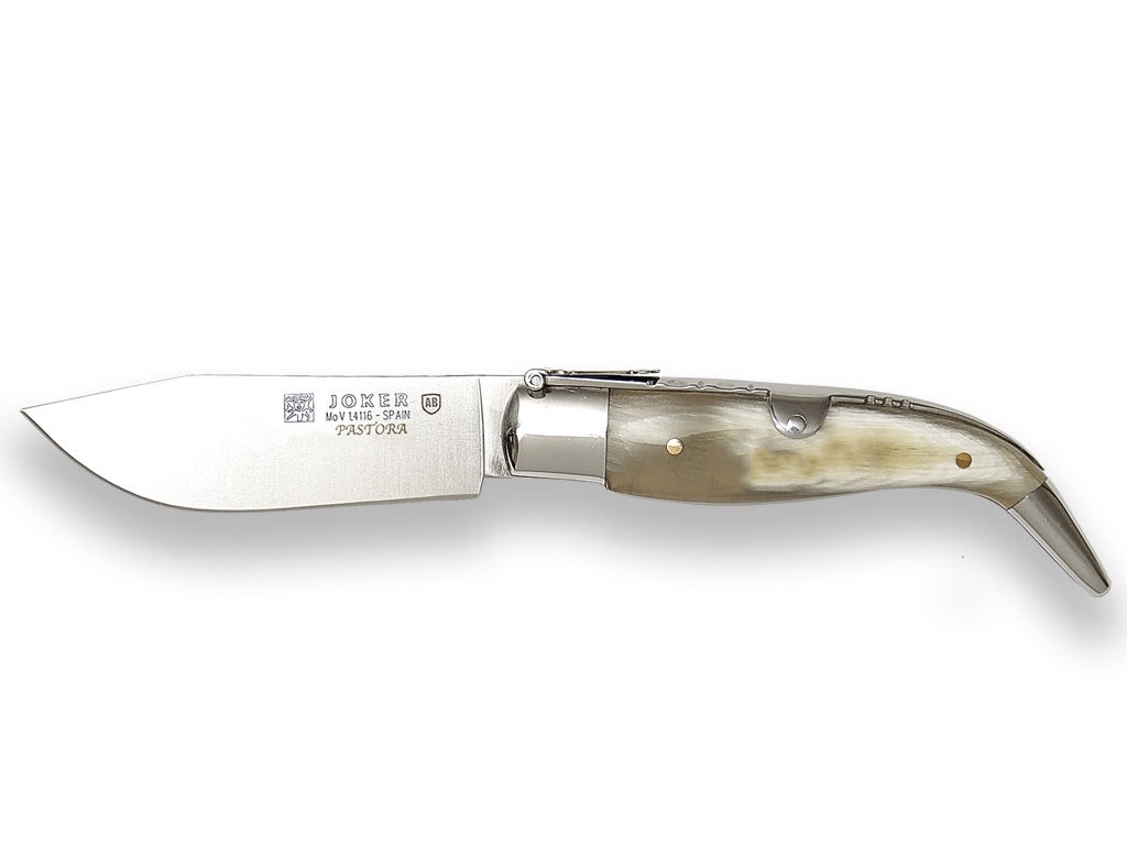 NAVAJA PASTORA CON PUÑO EN ASTA DE TORO Y HOJA 8 CM. INCLUYE ESTUCHE.